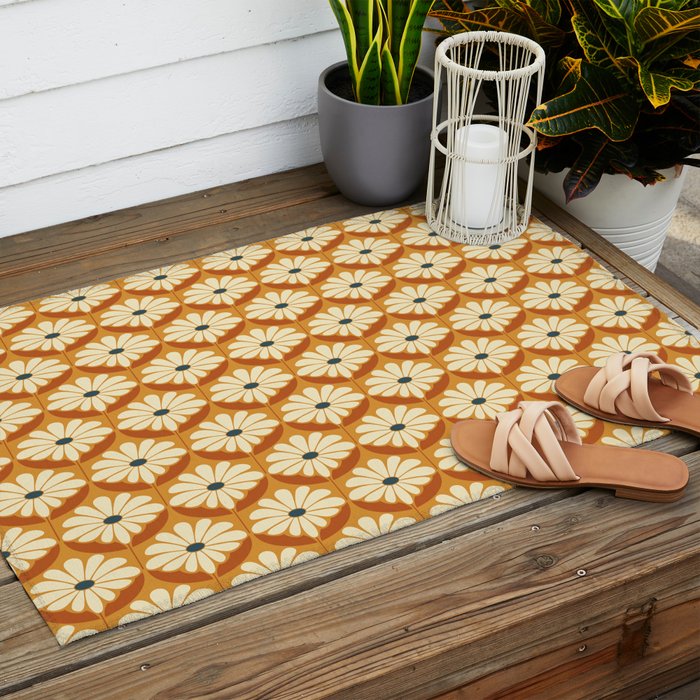 Flower Power - Retro Color Palette Outdoor Rug Gallery Image 2