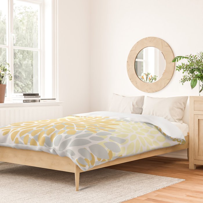 Floral Blooms, Yellow, Gray and White Duvet Cover Gallery Image 2