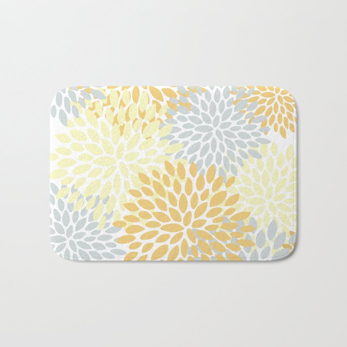 Floral Blooms, Yellow, Gray and White Bath Mat Gallery Image 1