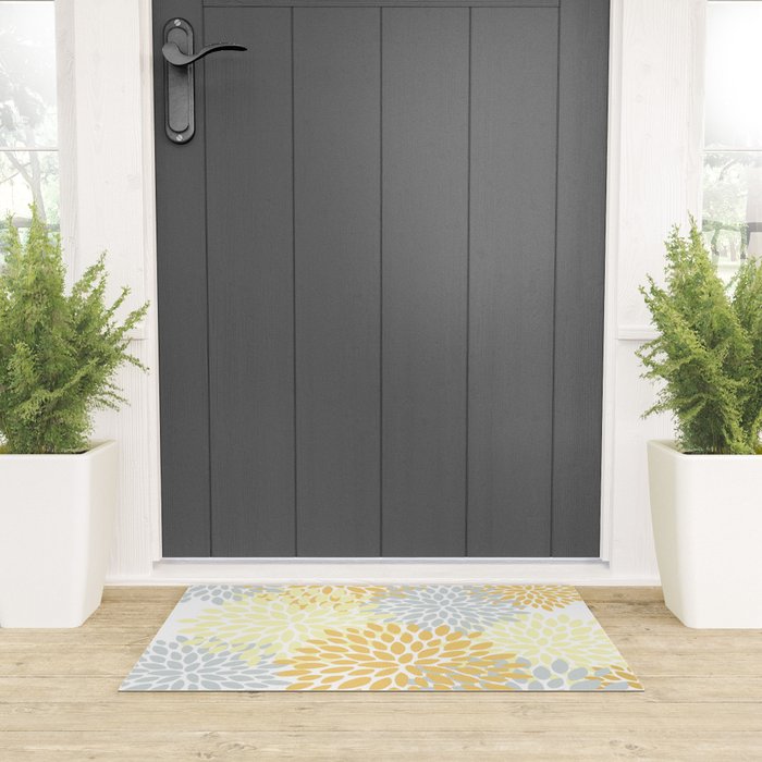 Floral Blooms, Yellow, Gray and White Welcome Mat Gallery Image 3