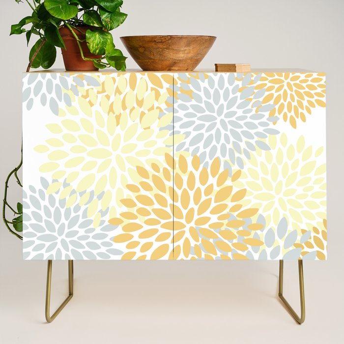 Floral Blooms, Yellow, Gray and White Credenza Gallery Image 1
