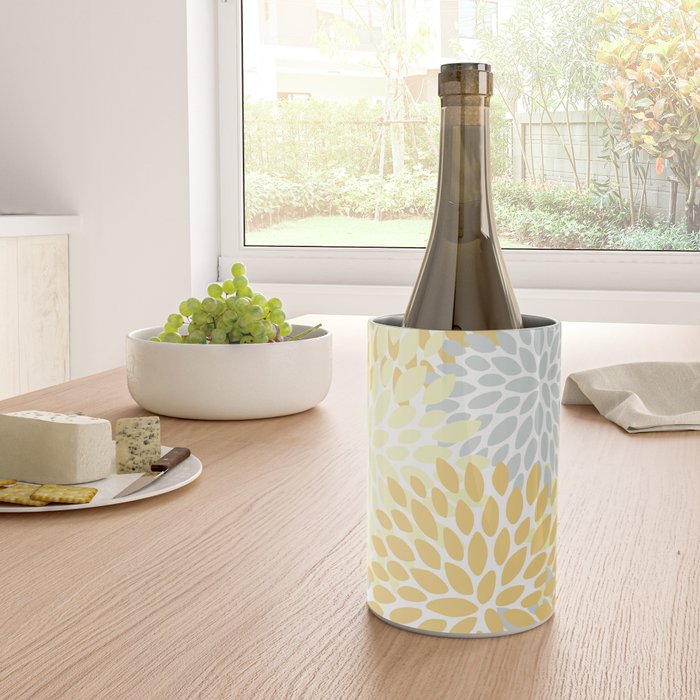 Floral Blooms, Yellow, Gray and White Wine Chiller Gallery Image 4
