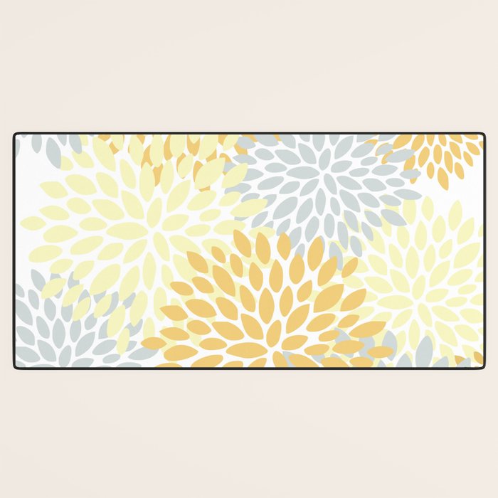 Floral Blooms, Yellow, Gray and White Desk Mat Gallery Image 3