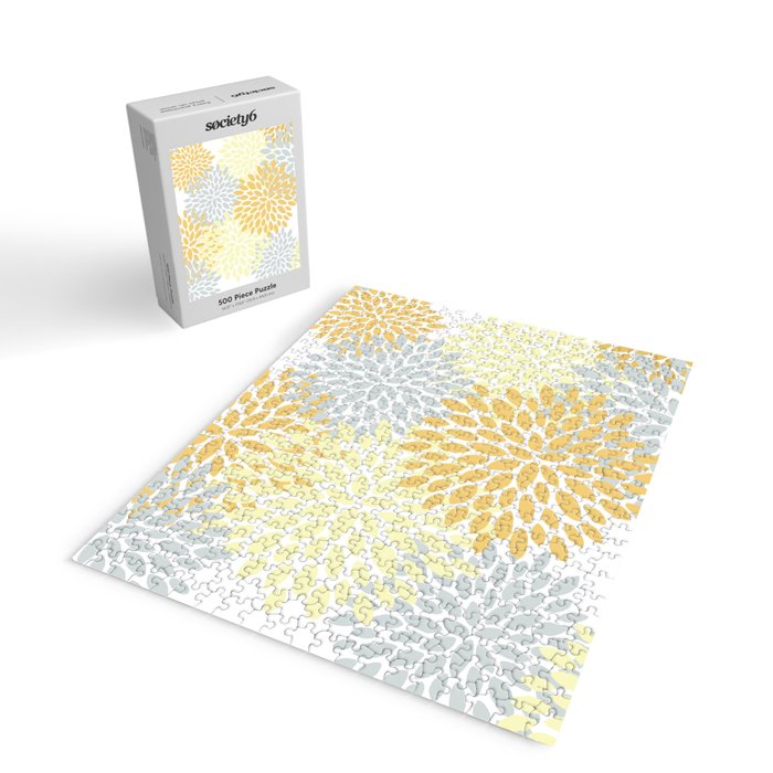 Floral Blooms, Yellow, Gray and White Jigsaw Puzzle Gallery Image 2
