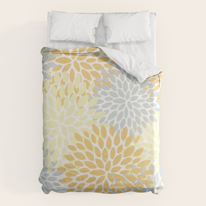 Floral Blooms, Yellow, Gray and White Duvet Cover Gallery Image 6