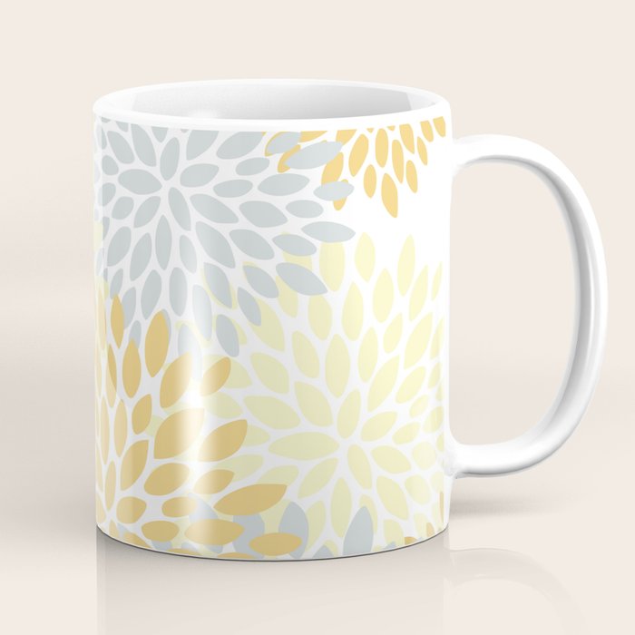 Floral Blooms, Yellow, Gray and White Coffee Mug Gallery Image 1