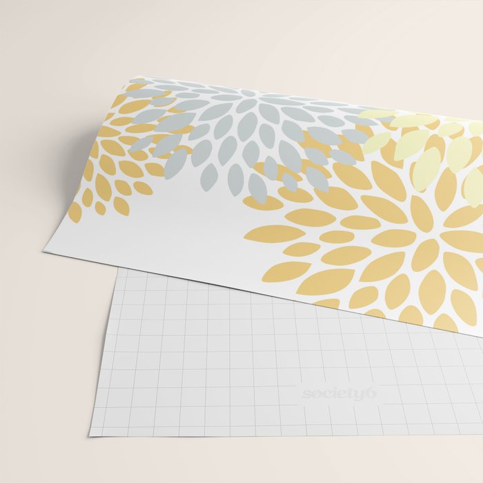 Floral Blooms, Yellow, Gray and White Wrapping Paper Gallery Image 2