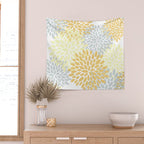 Floral Blooms, Yellow, Gray and White Wall Tapestry Gallery Image 2