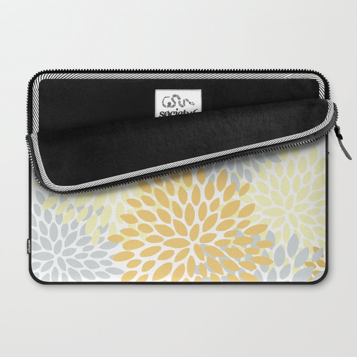 Floral Blooms, Yellow, Gray and White Laptop Sleeve Gallery Image 2