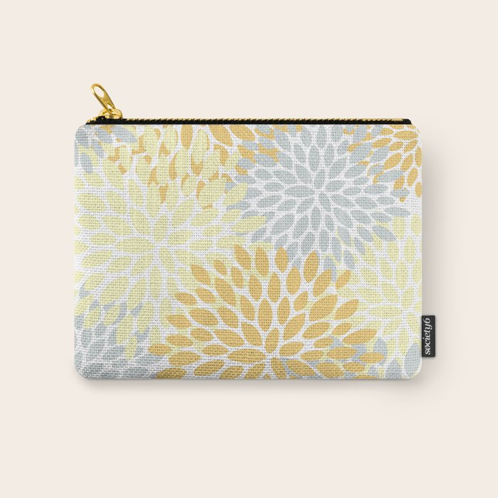 Floral Blooms, Yellow, Gray and White Carry All Pouch Gallery Image 1