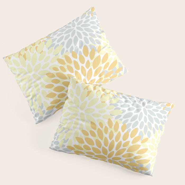Floral Blooms, Yellow, Gray and White Pillow Sham Gallery Image 1