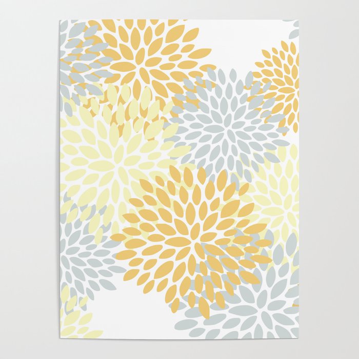 Floral Blooms, Yellow, Gray and White Poster Gallery Image 4