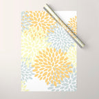 Floral Blooms, Yellow, Gray and White Wrapping Paper Gallery Image 1
