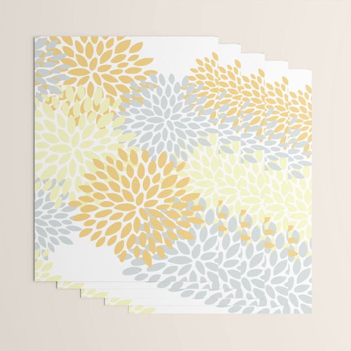 Floral Blooms, Yellow, Gray and White Wrapping Paper Gallery Image 3