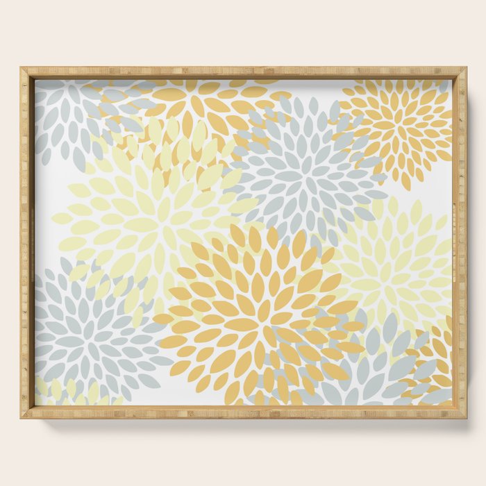 Floral Blooms, Yellow, Gray and White Serving Tray Gallery Image 1