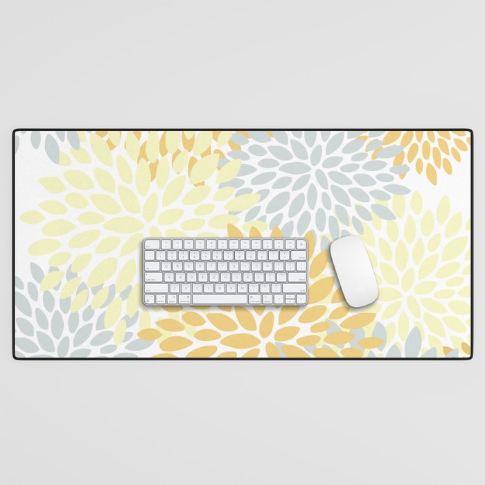 Floral Blooms, Yellow, Gray and White Desk Mat Gallery Image 1