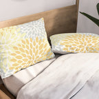 Floral Blooms, Yellow, Gray and White Pillow Sham Gallery Image 2