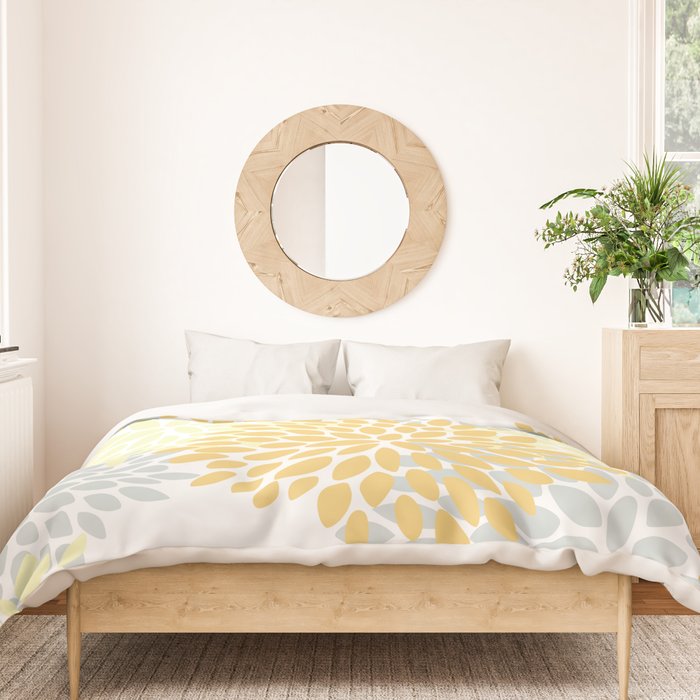 Floral Blooms, Yellow, Gray and White Duvet Cover Gallery Image 3