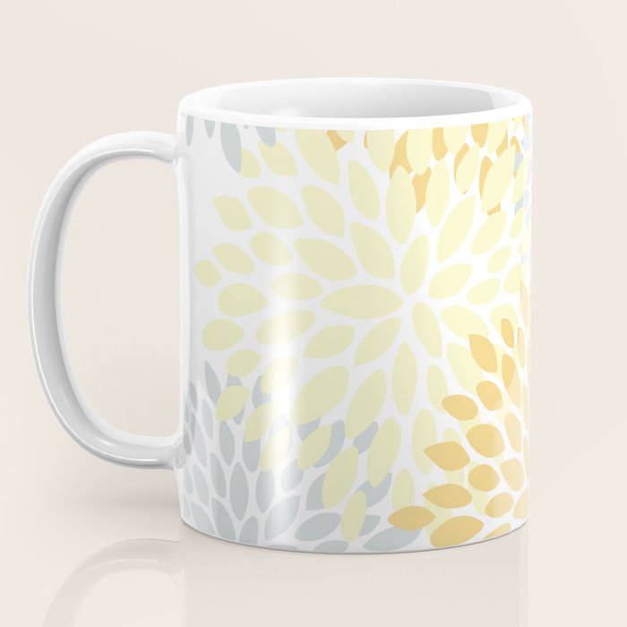 Floral Blooms, Yellow, Gray and White Coffee Mug Gallery Image 3