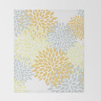Floral Blooms, Yellow, Gray and White Throw Blanket Gallery Image 2