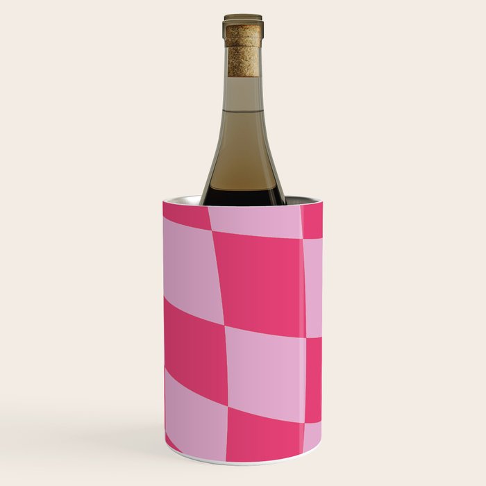 Hot Pink Wavy Checkered Pattern Wine Chiller Gallery Image 1