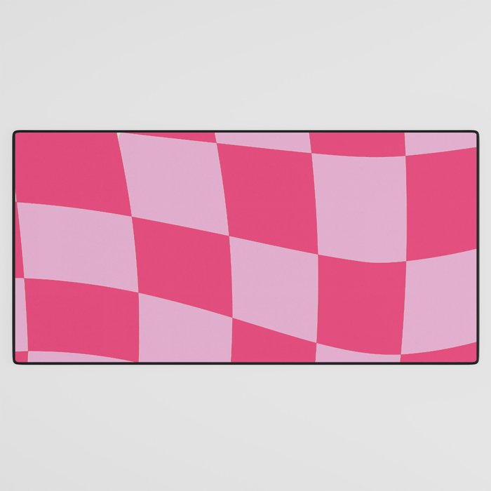 Hot Pink Wavy Checkered Pattern Desk Mat Gallery Image 3