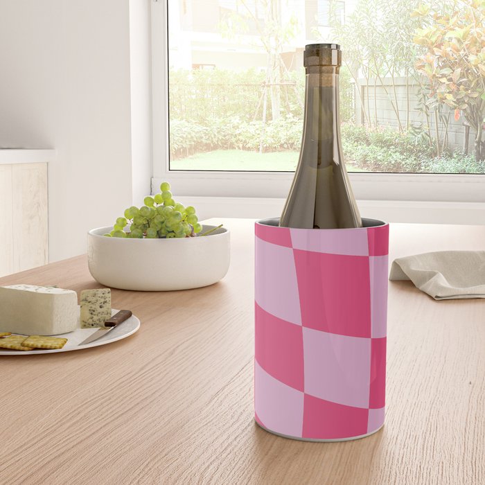 Hot Pink Wavy Checkered Pattern Wine Chiller Gallery Image 4