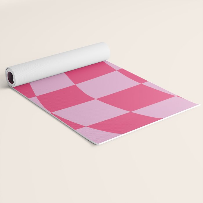 Hot Pink Wavy Checkered Pattern Yoga Mat Gallery Image 2