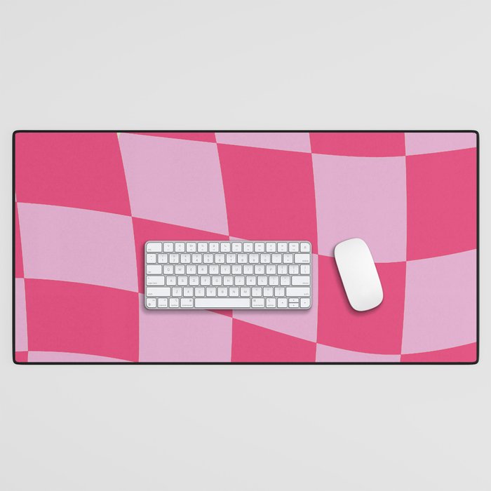 Hot Pink Wavy Checkered Pattern Desk Mat Gallery Image 1