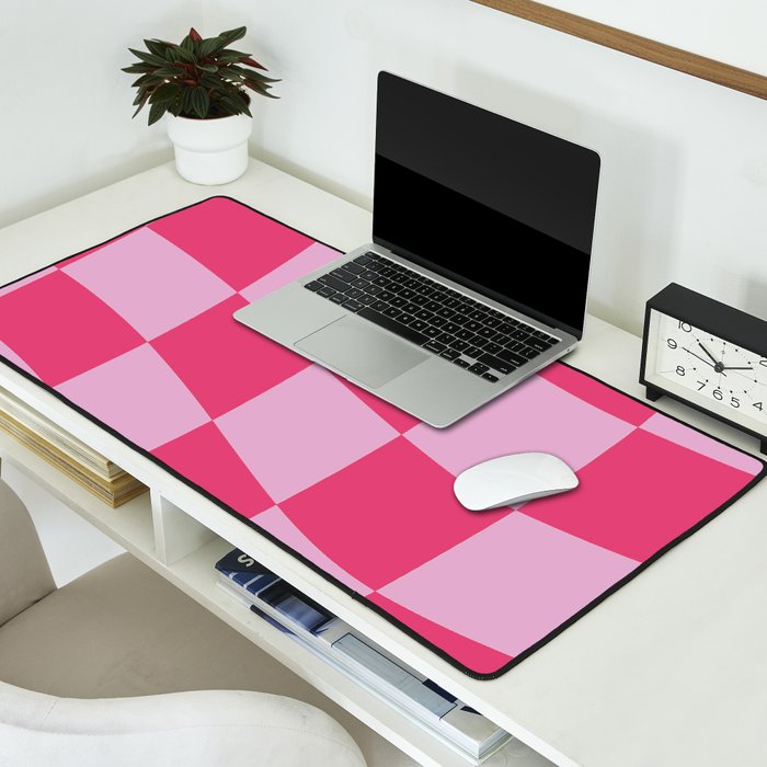 Hot Pink Wavy Checkered Pattern Desk Mat Gallery Image 2