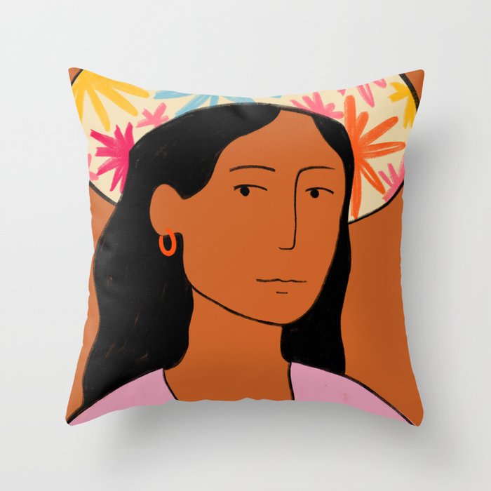 GIRL IN A HAT Throw Pillow Gallery Image 6