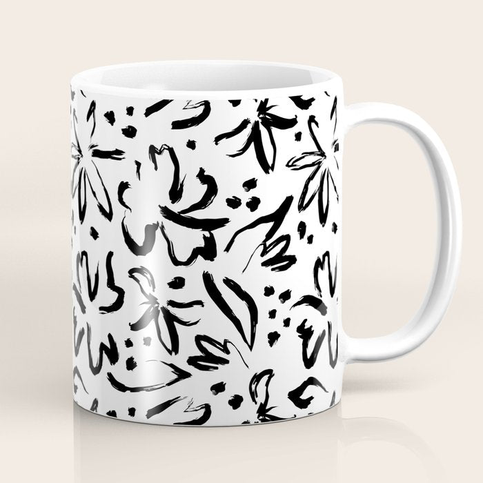 Black abstract flower art pattern Coffee Mug Gallery Image 1