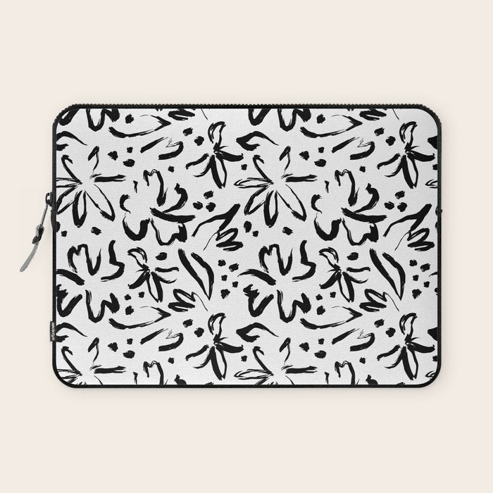 Black abstract flower art pattern Laptop Sleeve Gallery Image 1