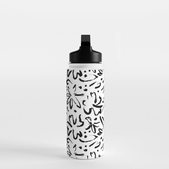 Black abstract flower art pattern Water Bottle Gallery Image 3