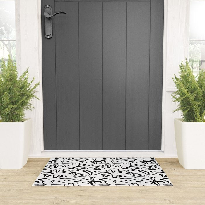 Black abstract flower art pattern Welcome Mat Gallery Image 3