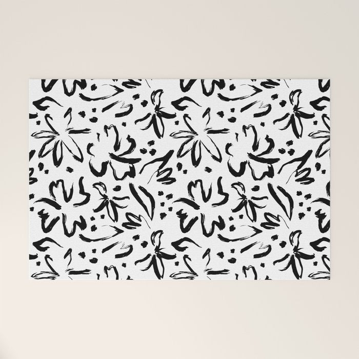 Black abstract flower art pattern Welcome Mat Gallery Image 1