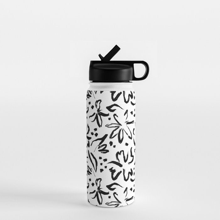 Black abstract flower art pattern Water Bottle Gallery Image 1