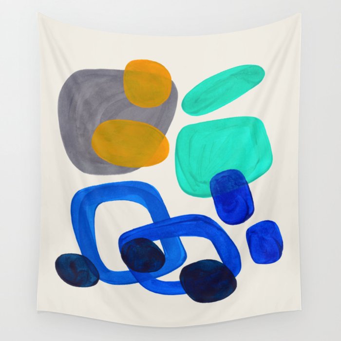 Mid Century Modern Abstract Minimalist Fun Colorful Shapes Marine Green Retro Vintage Fun Shapes Wall Tapestry Gallery Image 4