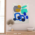Mid Century Modern Abstract Minimalist Fun Colorful Shapes Marine Green Retro Vintage Fun Shapes Wall Tapestry Gallery Image 2