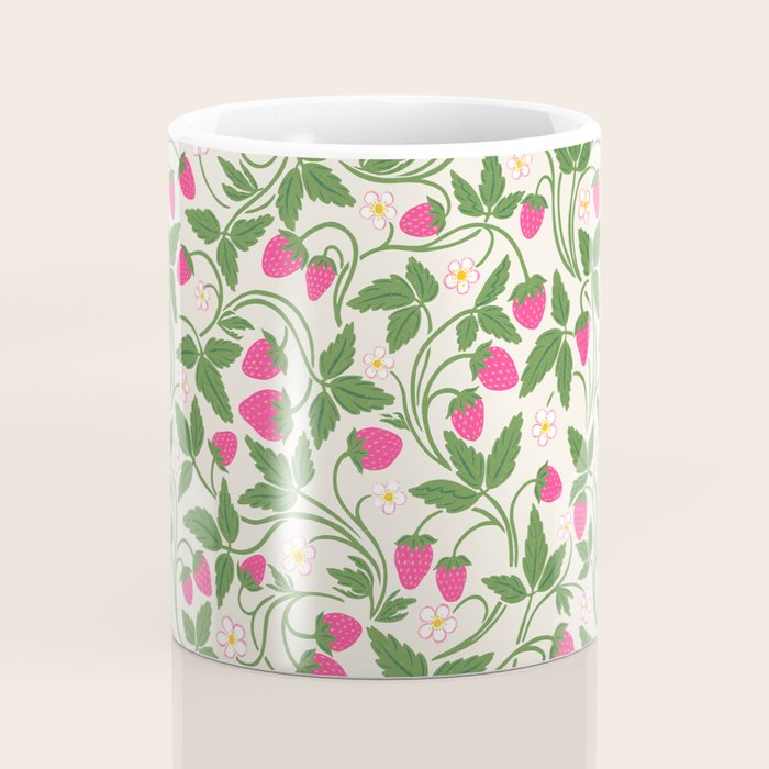 Strawberries - pink and green on alabaster Coffee Mug Gallery Image 4