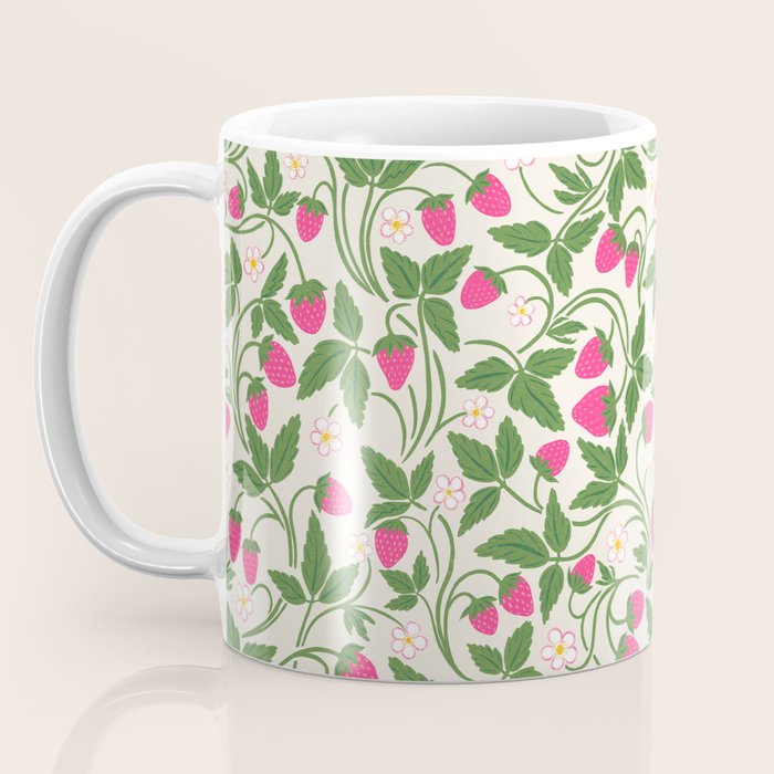 Strawberries - pink and green on alabaster Coffee Mug Gallery Image 3