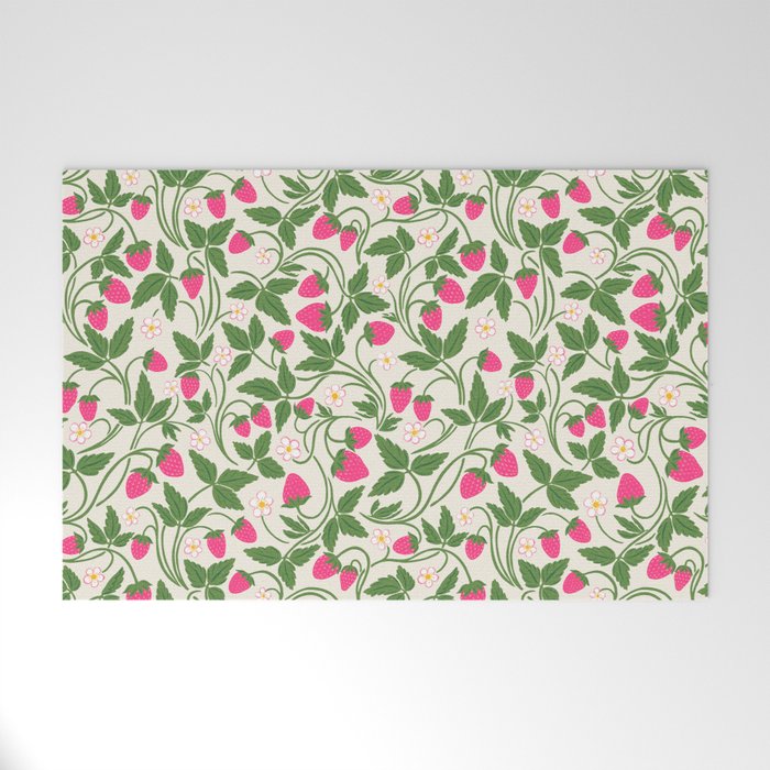 Strawberries - pink and green on alabaster Welcome Mat Gallery Image 1