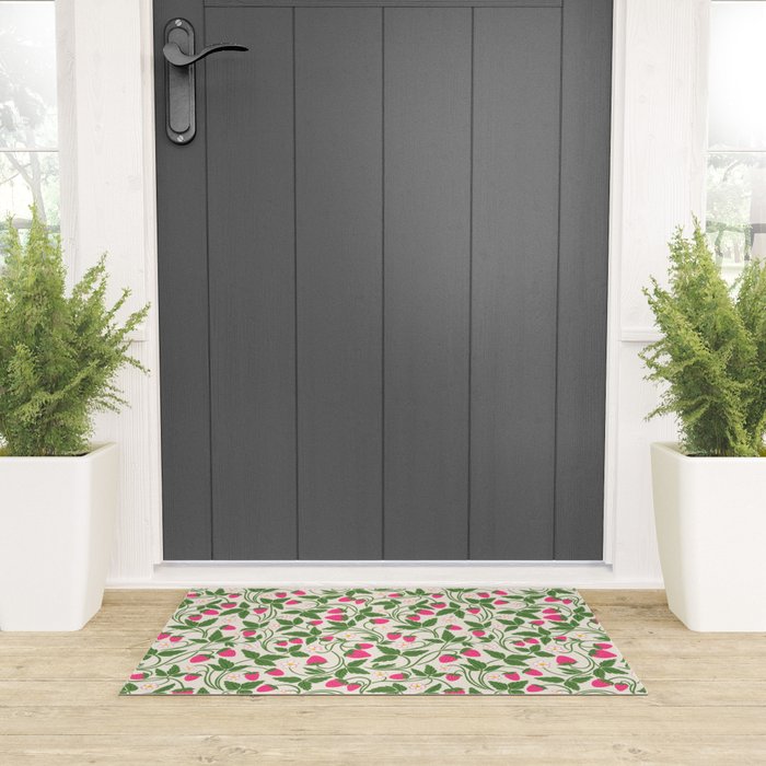Strawberries - pink and green on alabaster Welcome Mat Gallery Image 3