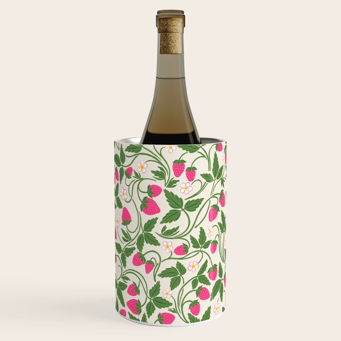 Strawberries - pink and green on alabaster Wine Chiller Gallery Image 1