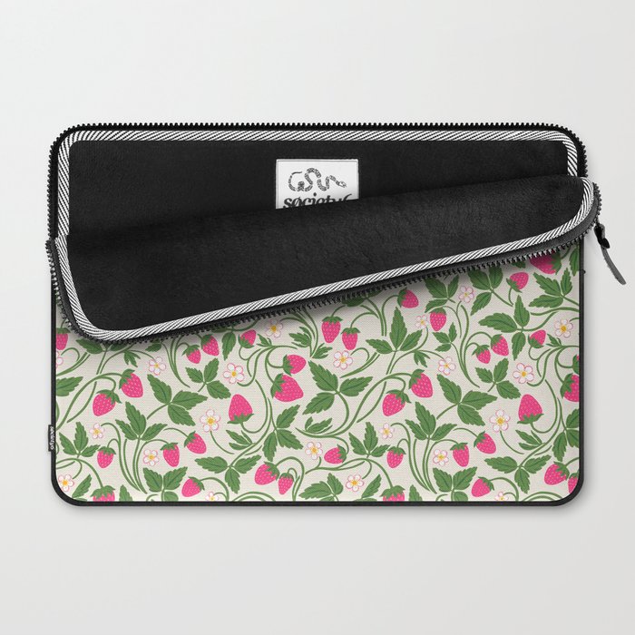 Strawberries - pink and green on alabaster Laptop Sleeve Gallery Image 2