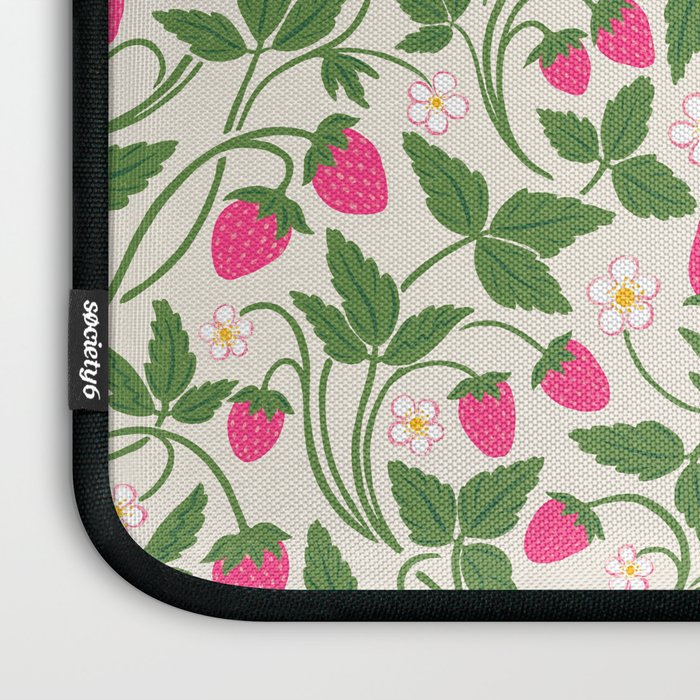 Strawberries - pink and green on alabaster Laptop Sleeve Gallery Image 3