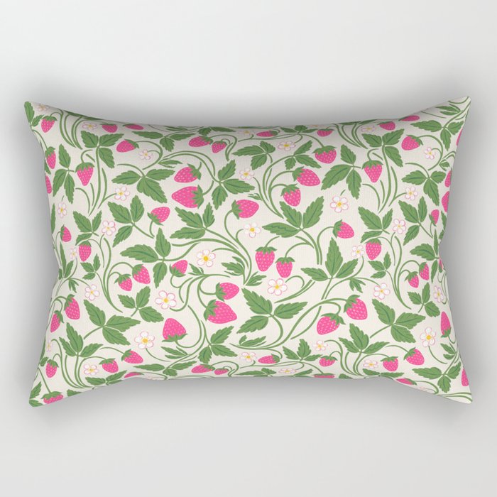 Strawberries - pink and green on alabaster Rectangular Pillow Gallery Image 1