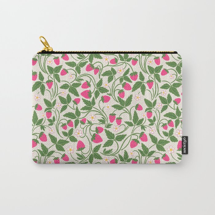 Strawberries - pink and green on alabaster Carry All Pouch Gallery Image 1