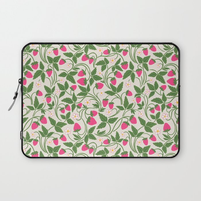 Strawberries - pink and green on alabaster Laptop Sleeve Gallery Image 1