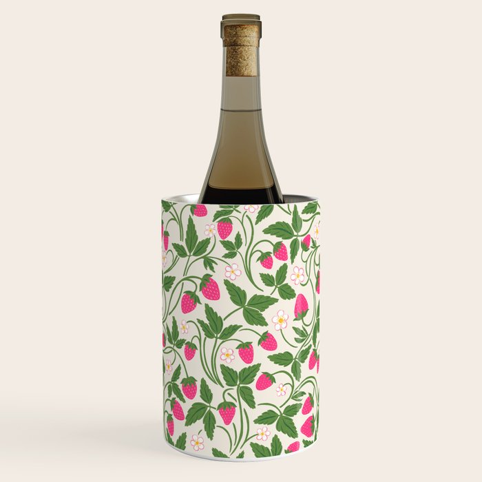 Strawberries - pink and green on alabaster Wine Chiller Gallery Image 3